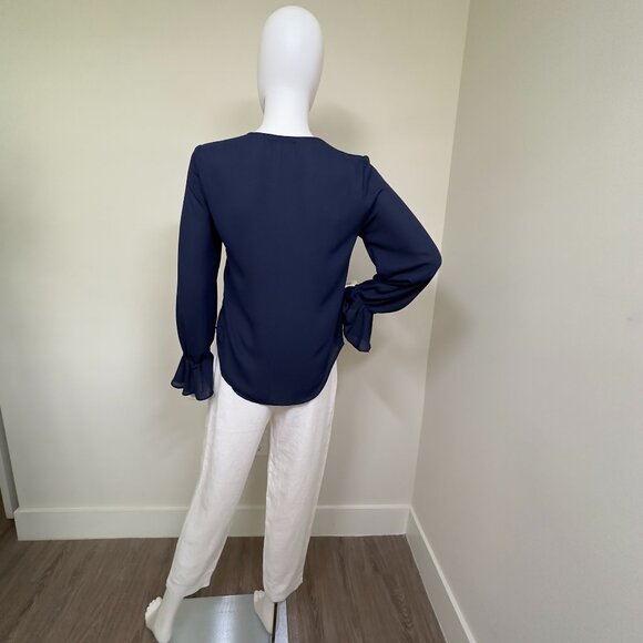 KRISA: NWT, Ruffle Button Front Top, Size - XS, Color - Navy Blue, MSRP - $137 - Picture 3 of 3
